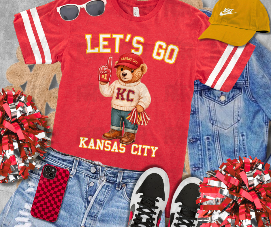 KC Vintage Bear Fan - Let's Go Kansas City - Red Jersey Tee - The Red Rival