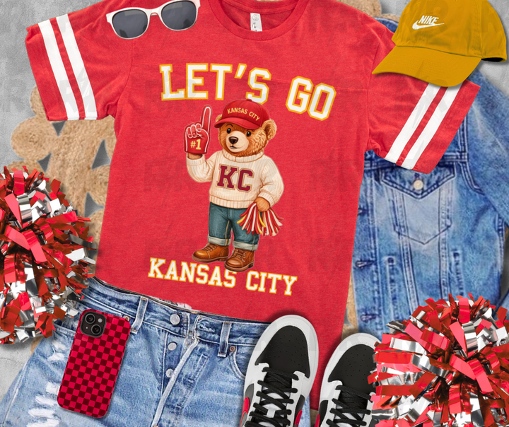 KC Vintage Bear Fan - Let's Go Kansas City - Red Jersey Tee - The Red Rival