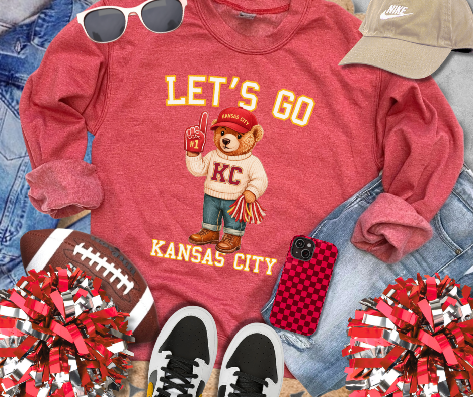 KC Vintage Bear Fan - Let's Go Kansas City - Heather Red Sweatshirt - The Red Rival