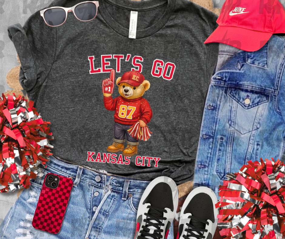 87 Vintage Bear Fan - Let's Go Kansas City - Heather Dark Grey Tee - The Red Rival