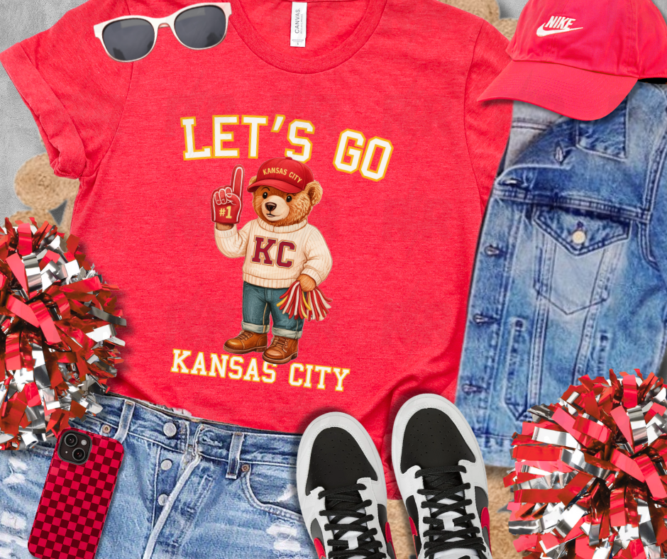 KC Vintage Bear Fan - Let's Go Kansas City - Heather Red Tee - The Red Rival