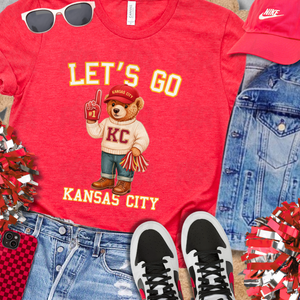 KC Vintage Bear Fan - Let's Go Kansas City - Heather Red Tee - The Red Rival