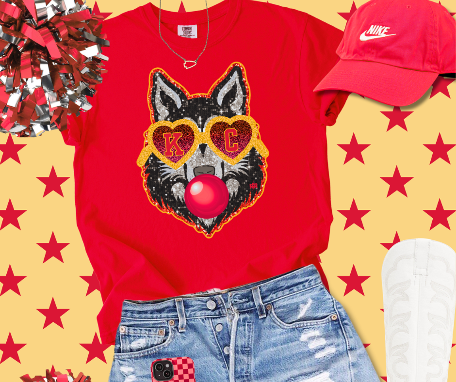 KC Glitter Wolf Blowing Bubble - KC Colors - Red Tee - The Red Rival