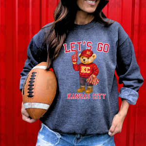 Red KC Vintage Bear Fan - Let's Go Kansas City - Dark Heather Grey Sweatshirt - The Red Rival