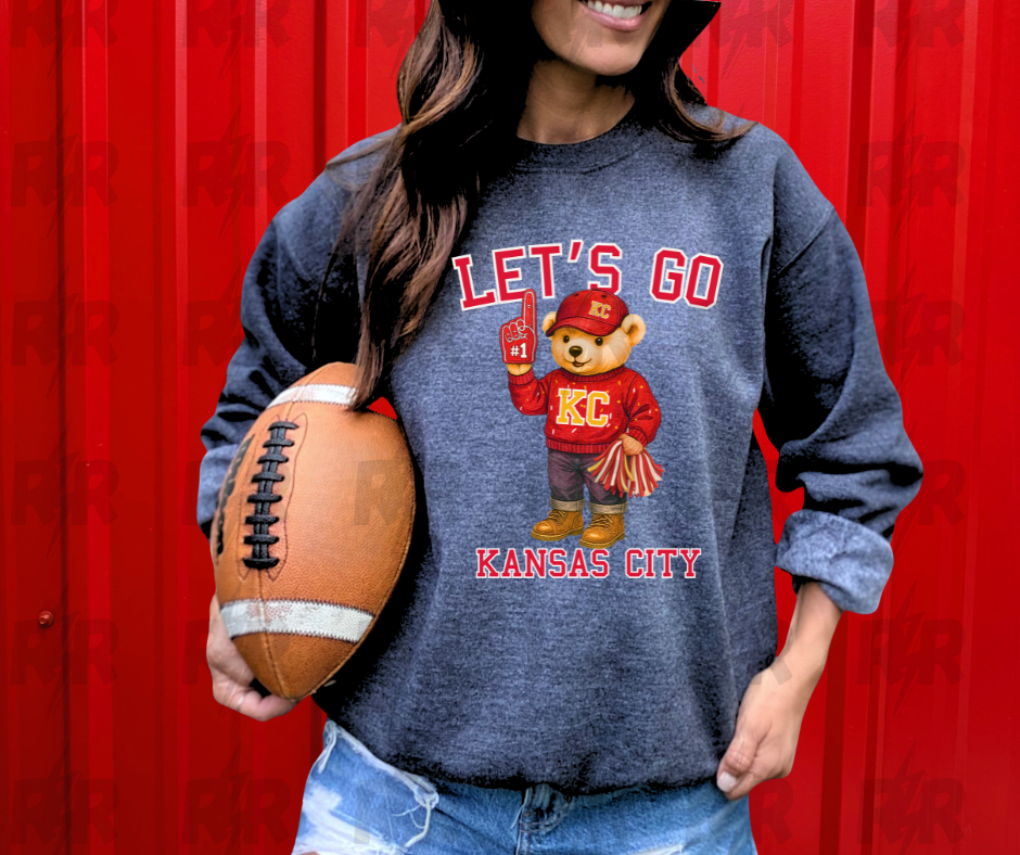 Red KC Vintage Bear Fan - Let's Go Kansas City - Dark Heather Grey Sweatshirt - The Red Rival