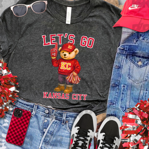 Red KC Vintage Bear Fan - Let's Go Kansas City - Heather Dark Grey Tee - The Red Rival