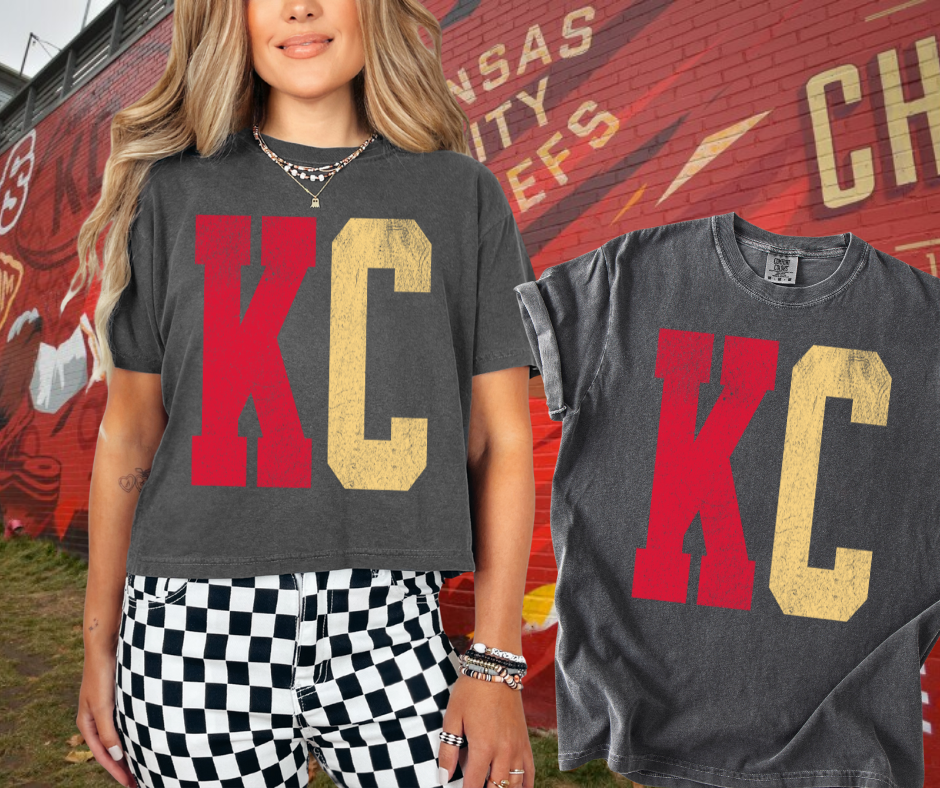 Cropped Red/Gold Distressed Oversized KC Letters - The Red Rival