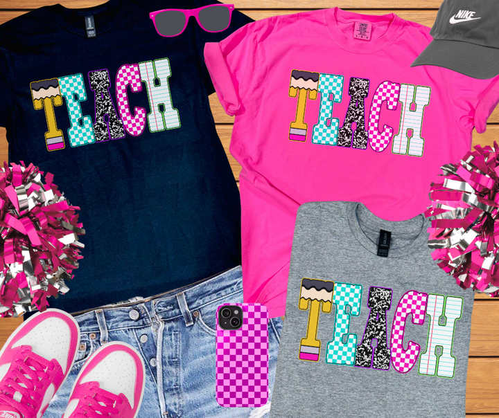Pencil, Checkered, Composition, Notebook TEACH Letters (Pick Your Tee Color) - The Red Rival