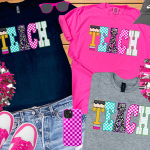 Pencil, Checkered, Composition, Notebook TEACH Letters (Pick Your Tee Color) - The Red Rival