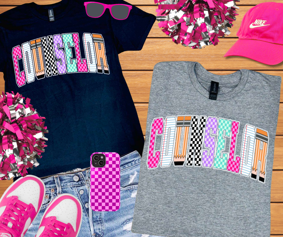 Checkered, Notebook, Pencil COUNSLER Letters (Pick Your Tee Color) - The Red Rival