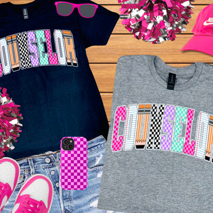 Checkered, Notebook, Pencil COUNSLER Letters (Pick Your Tee Color) - The Red Rival