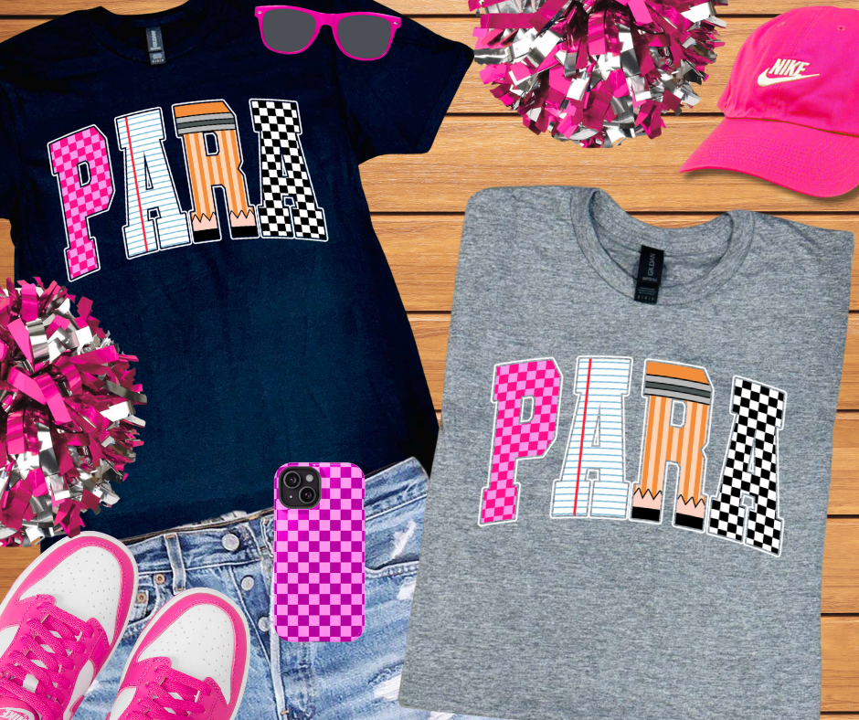 Checkered, Notebook, Pencil PARA Letters (Pick Your Tee Color) - The Red Rival