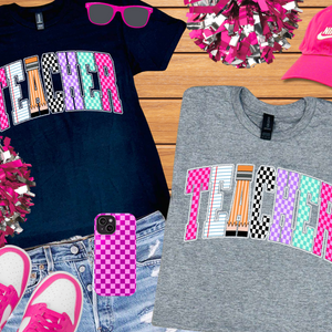 Checkered, Notebook, Pencil TEACHER Letters (Pick Your Tee Color) - The Red Rival