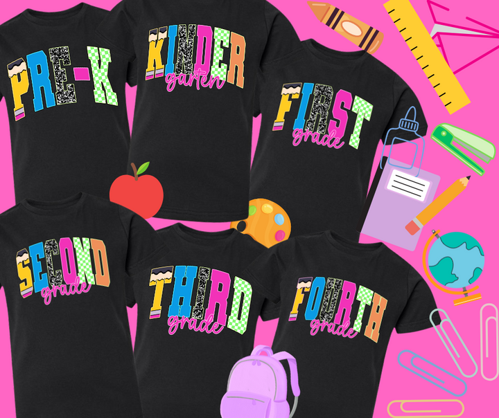 Preppy Grade Level Letters (Pick Your Grade Level & Tee Color) - The Red Rival