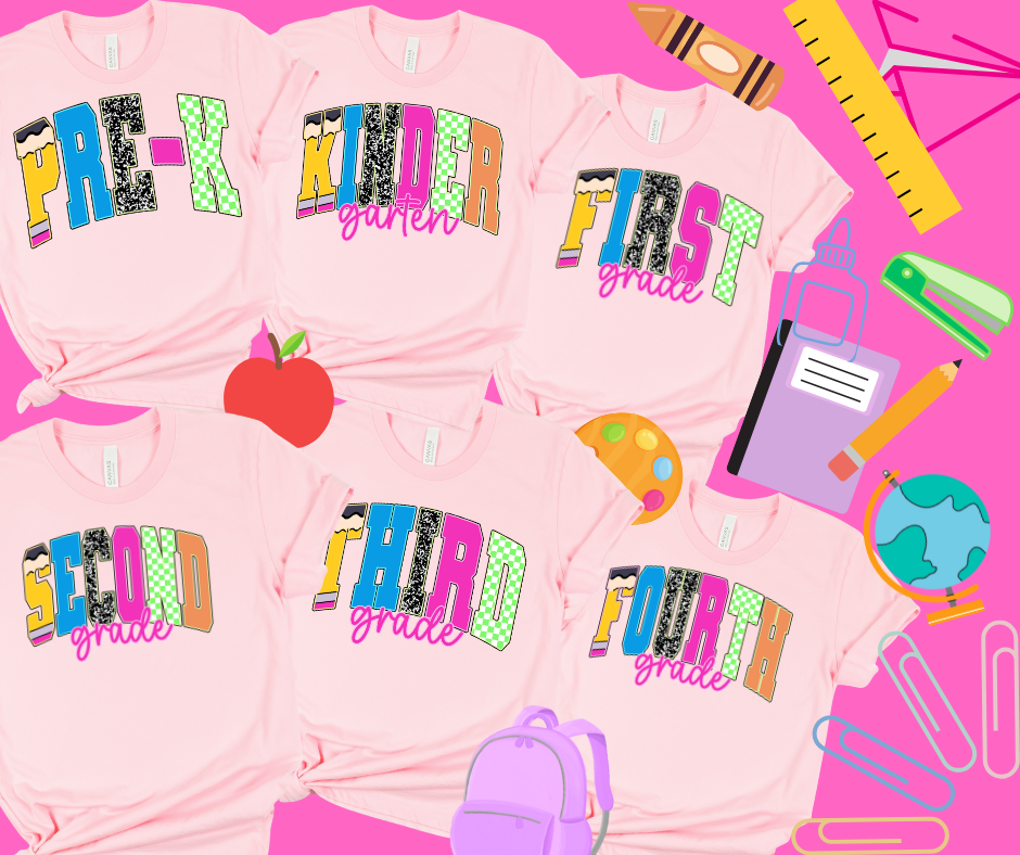 Preppy Grade Level Letters (Pick Your Grade Level & Tee Color) - The Red Rival