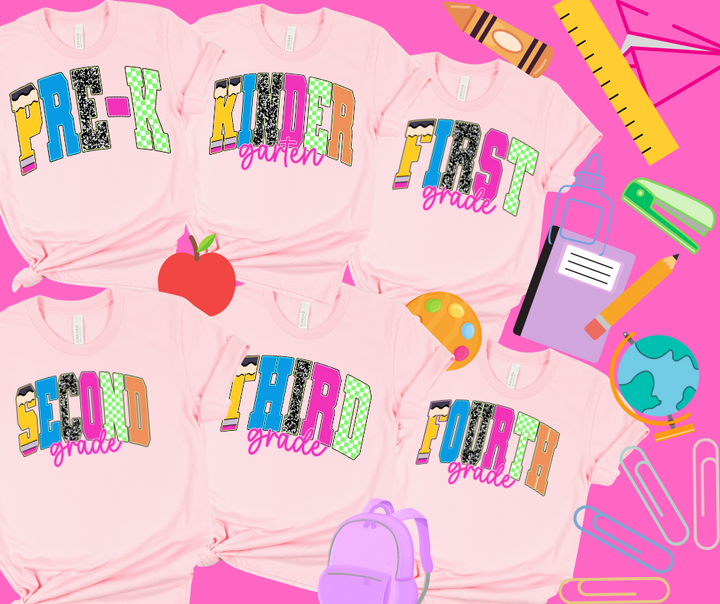 Preppy Grade Level Letters (Pick Your Grade Level & Tee Color) - The Red Rival