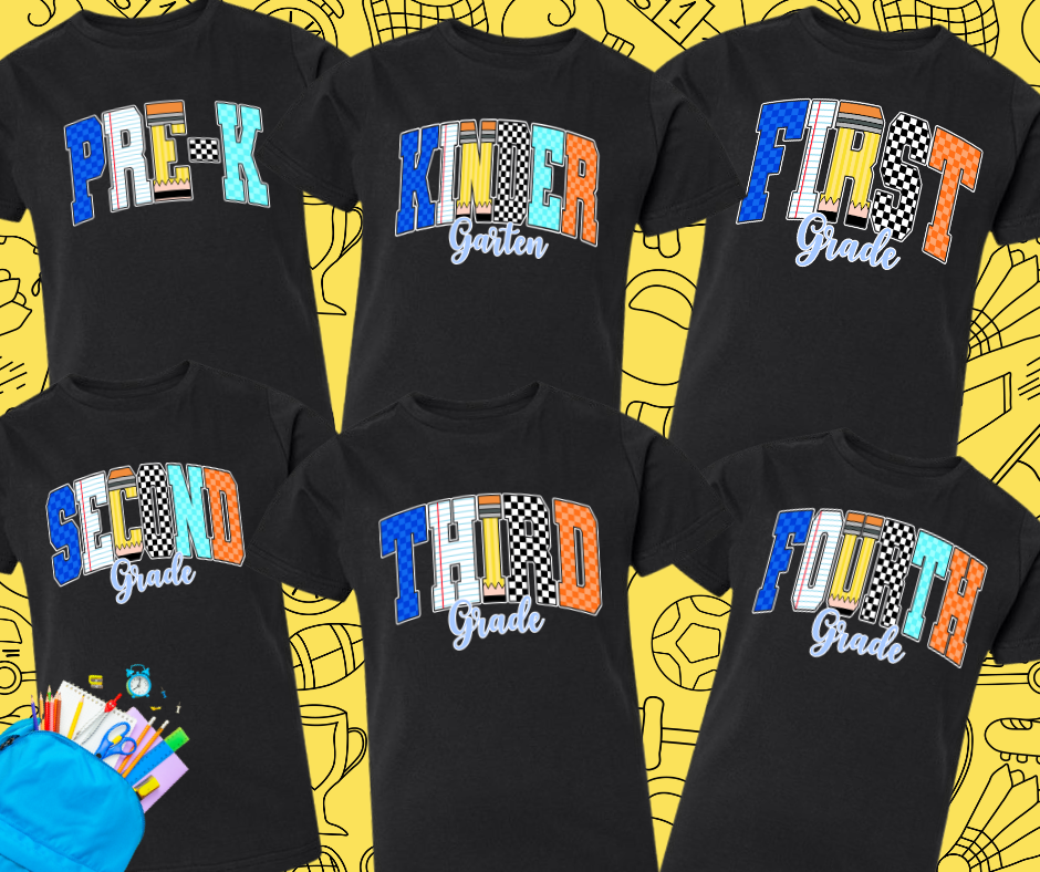 Retro School Supplies Grade Level (Pick your grade & tee color) - The Red Rival