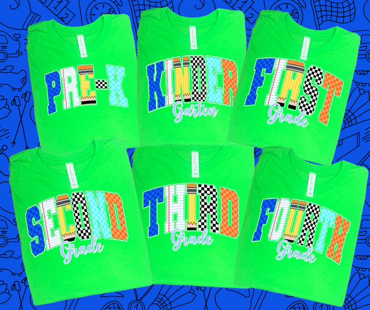 Retro School Supplies Grade Level (Pick your grade &amp; tee color) - The Red Rival