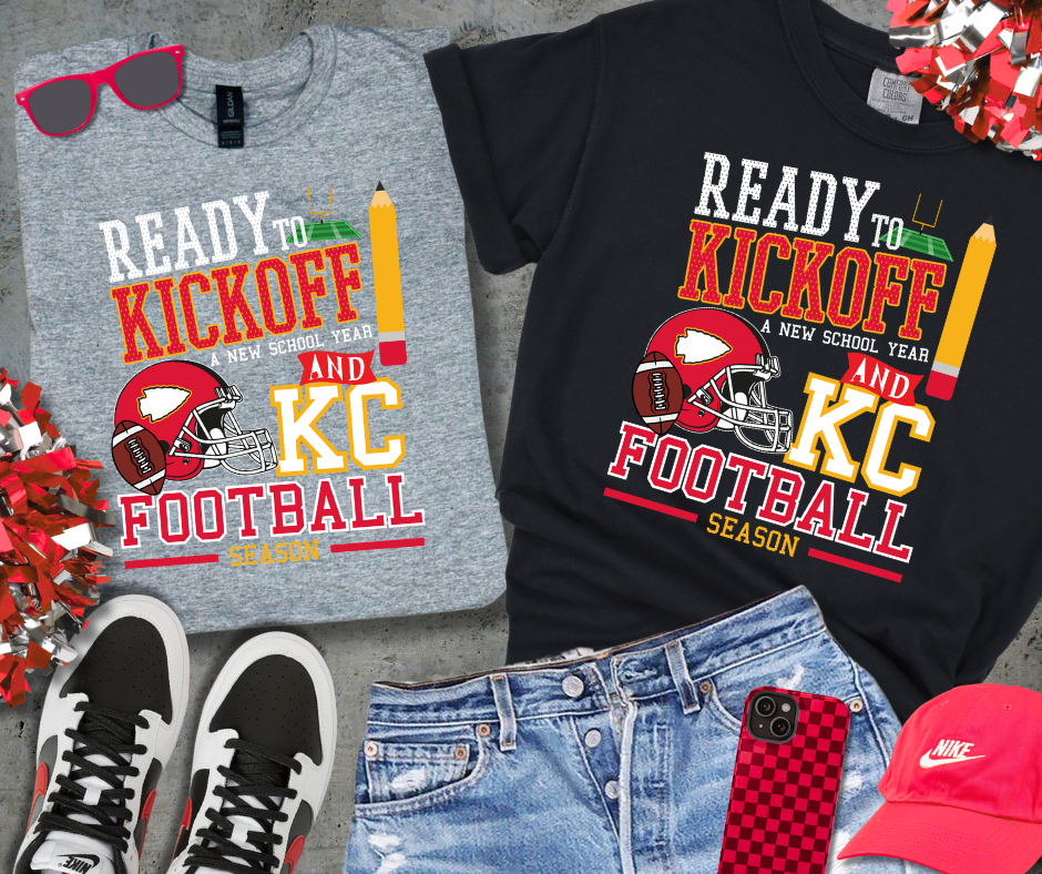 White/Red Ready to Kickoff School & KC Football (Pick Your Tee Color) - The Red Rival