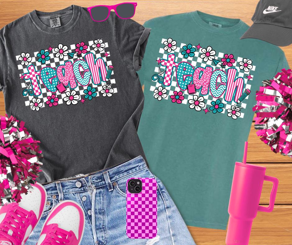 Floral Checkered Teach (Pick Your Tee Color) - The Red Rival