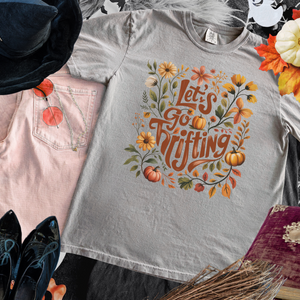 Let's Go Thrifting Flowers & Pumpkins Grey Tee - The Red Rival