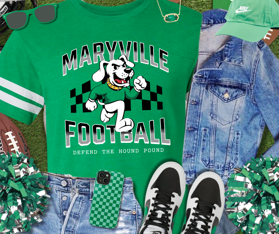 Black/White Checkered Maryville Football Green Jersey Tee - The Red Rival