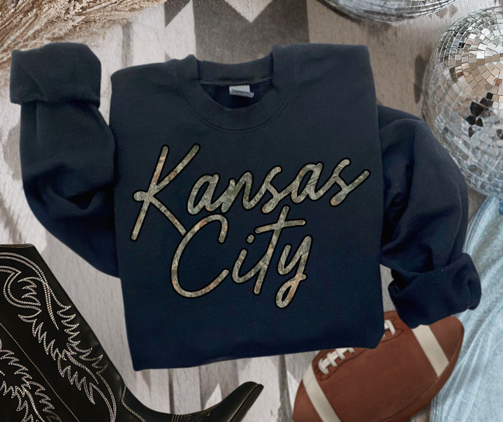 Camo Kansas City Script Sweatshirt or Tee - The Red Rival