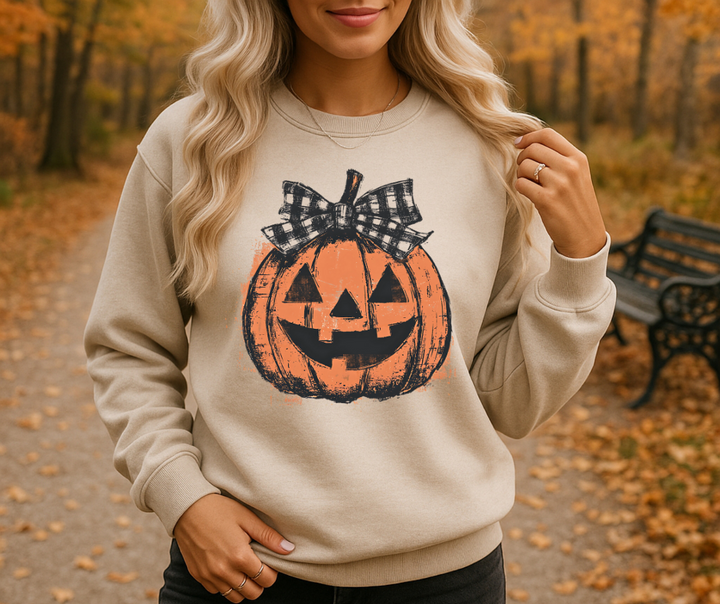 Distressed Jack-o-Lantern w/ Bow Sweatshirt or Tee - The Red Rival