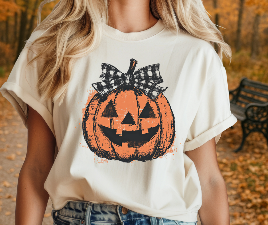 Distressed Jack-o-Lantern w/ Bow Sweatshirt or Tee - The Red Rival