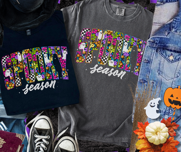 Neon Checkered Spooky Season Letters (Pick Your Tee Color) - The Red Rival