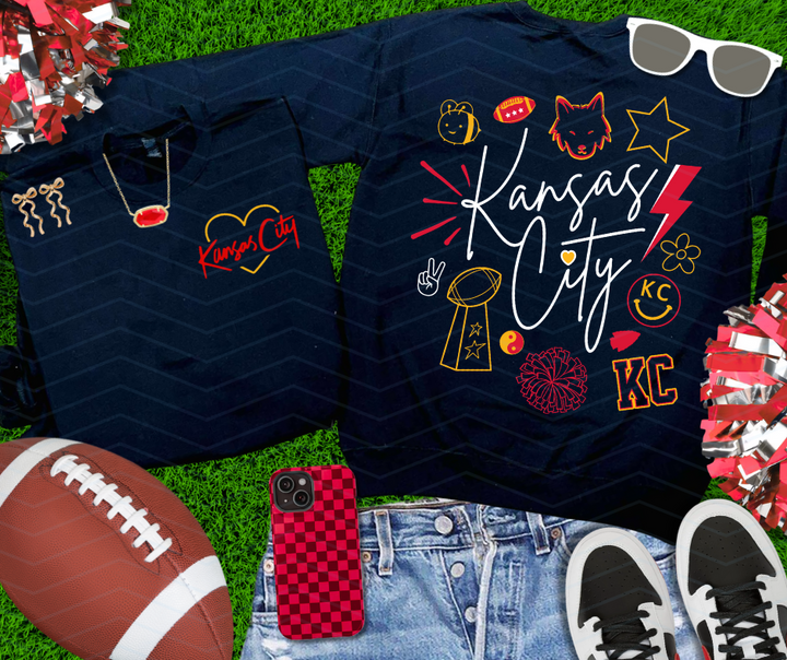 Front/Back Kansas City Script Collage Sweatshirt or Tee - The Red Rival
