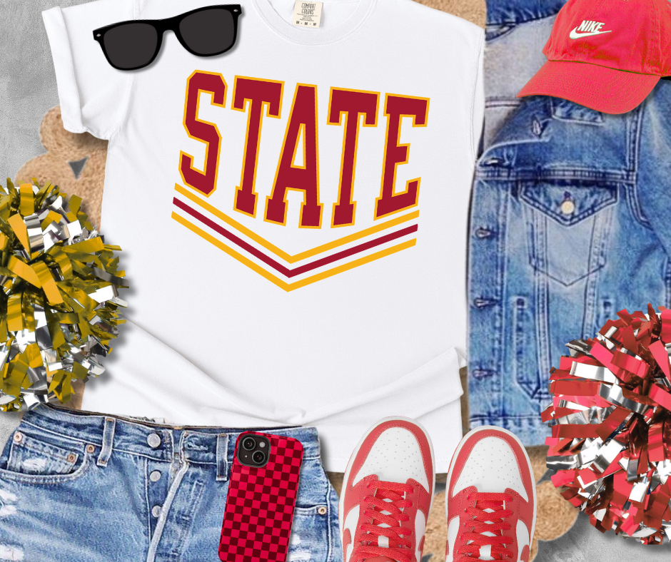 Maroon/Gold V-Lines White Tee - The Red Rival