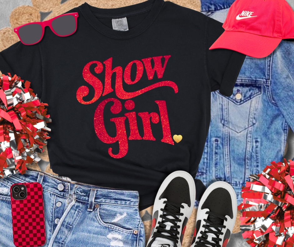 Faux Glitter Show Girl Black Tee or Sweatshirt - The Red Rival