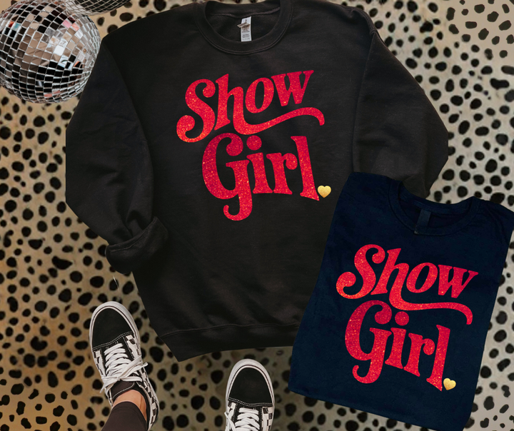 Faux Glitter Show Girl Black Tee or Sweatshirt - The Red Rival