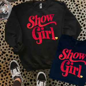 Faux Glitter Show Girl Black Tee or Sweatshirt - The Red Rival