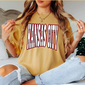 Kansas City Block Letters on Mustard Tee - The Red Rival
