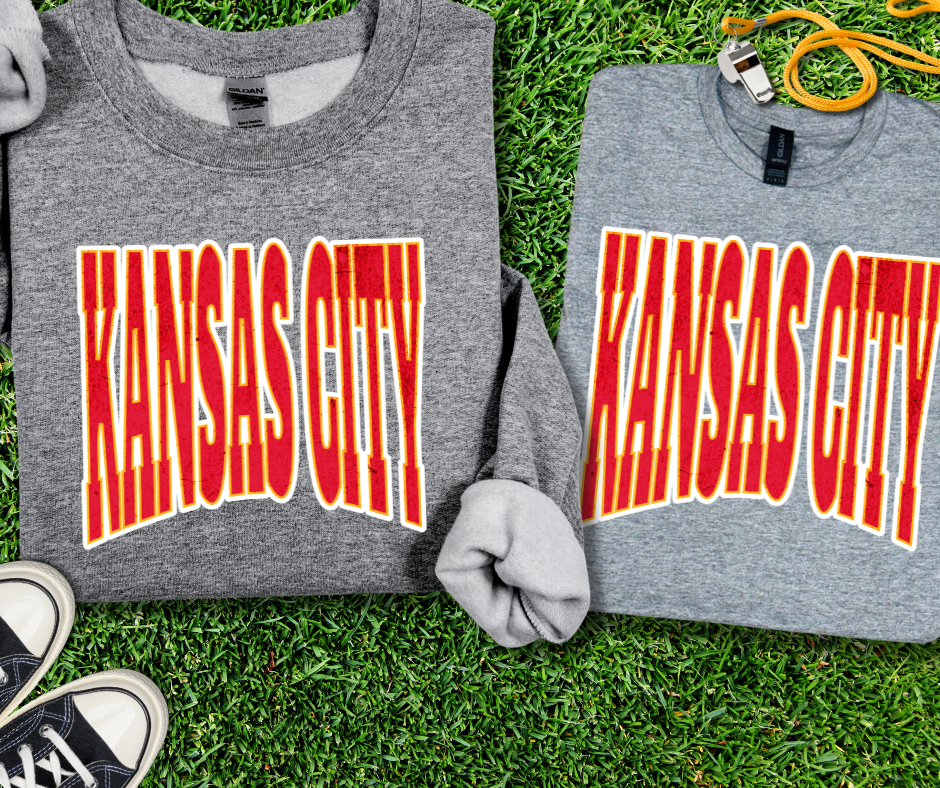 Kansas City Block Letters on Heather Grey Tee or Sweatshirt - The Red Rival