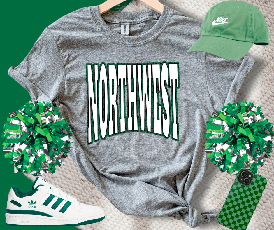 NORTHWEST Block Letters Green Outline (Pick Your TShirt Color) - The Red Rival