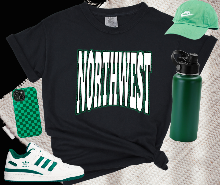 NORTHWEST Block Letters Green Outline (Pick Your TShirt Color) - The Red Rival