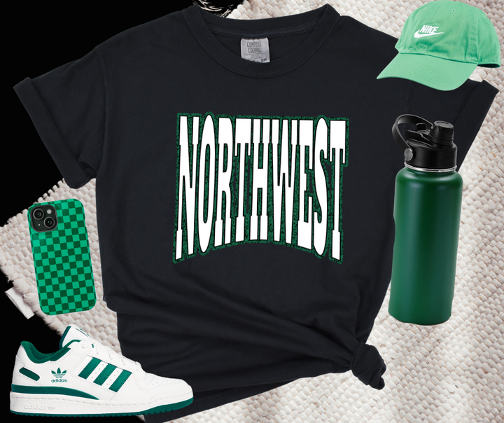 NORTHWEST Block Letters Green Outline (Pick Your TShirt Color) - The Red Rival