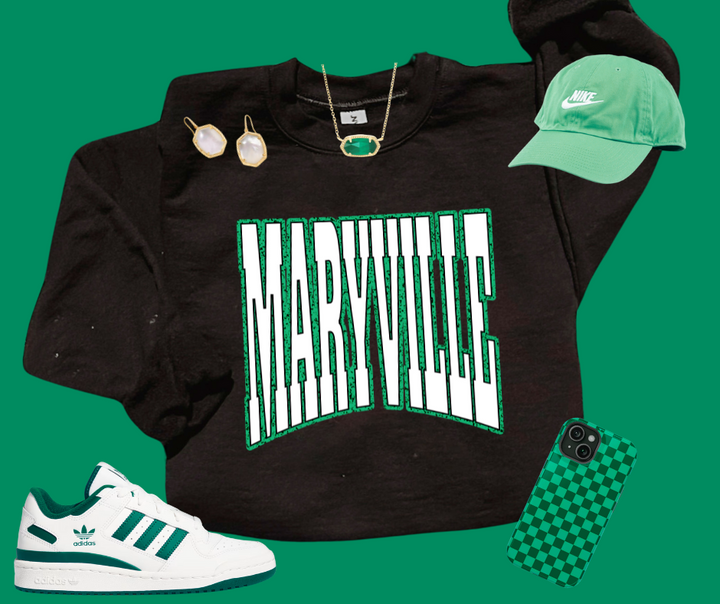 MARYVILLE Block Letters Green Outline (Pick Your Sweatshirt Color) - The Red Rival