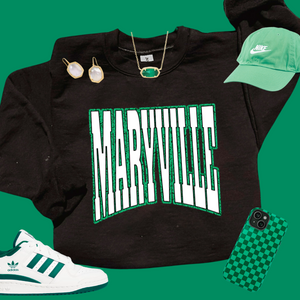MARYVILLE Block Letters Green Outline (Pick Your Sweatshirt Color) - The Red Rival