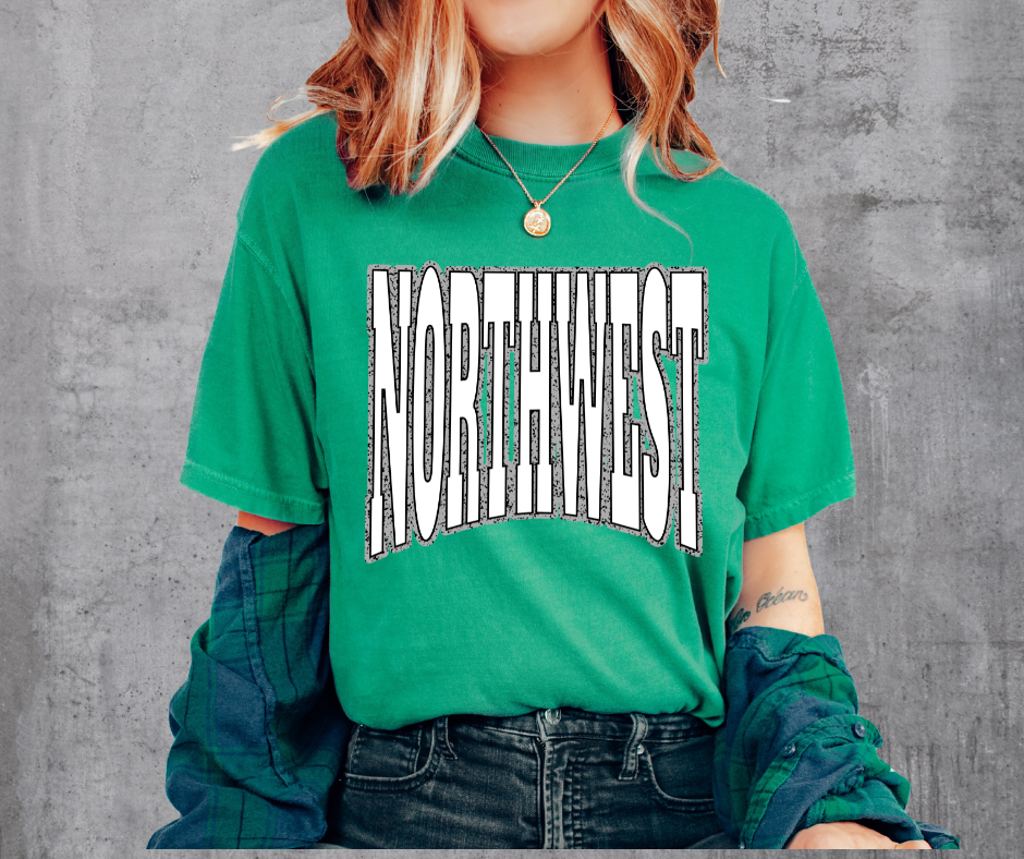 NORTHWEST Block Letters Grey Outline Kelly Green Tee - The Red Rival