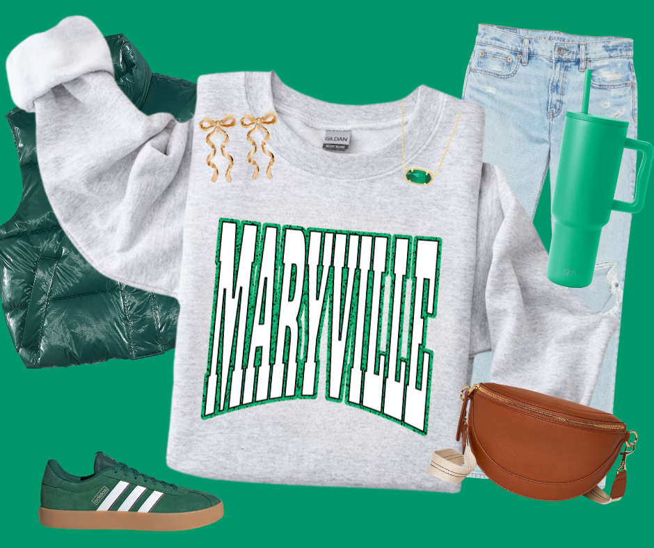 MARYVILLE Block Letters Green Outline (Pick Your Sweatshirt Color) - The Red Rival