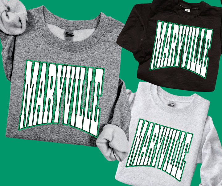 MARYVILLE Block Letters Green Outline (Pick Your Sweatshirt Color) - The Red Rival
