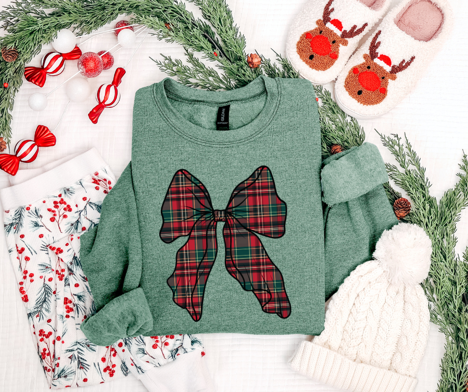 Christmas Plaid Bow (Pick Your Sweatshirt Color)
