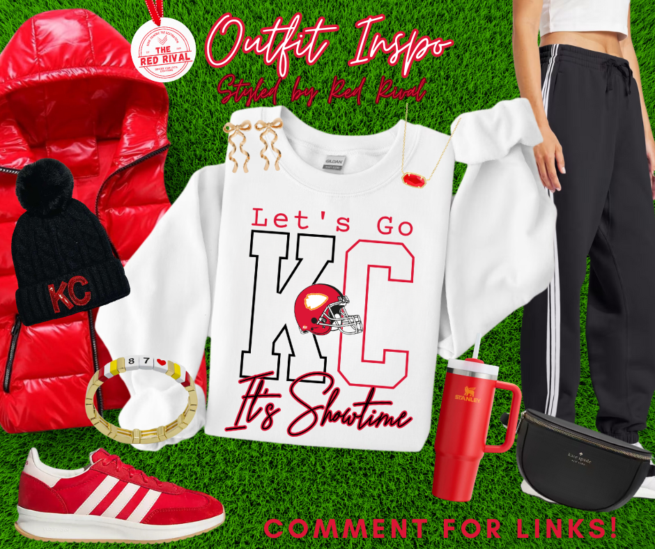 Half Red Half Black Let's Go KC It's Showtime WHITE Sweatshirt or Tee