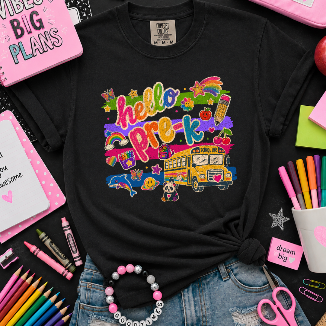 DEAL OF THE DAY - Bright Whimsical Hello Grade Level Black Tee (FINAL SALE)