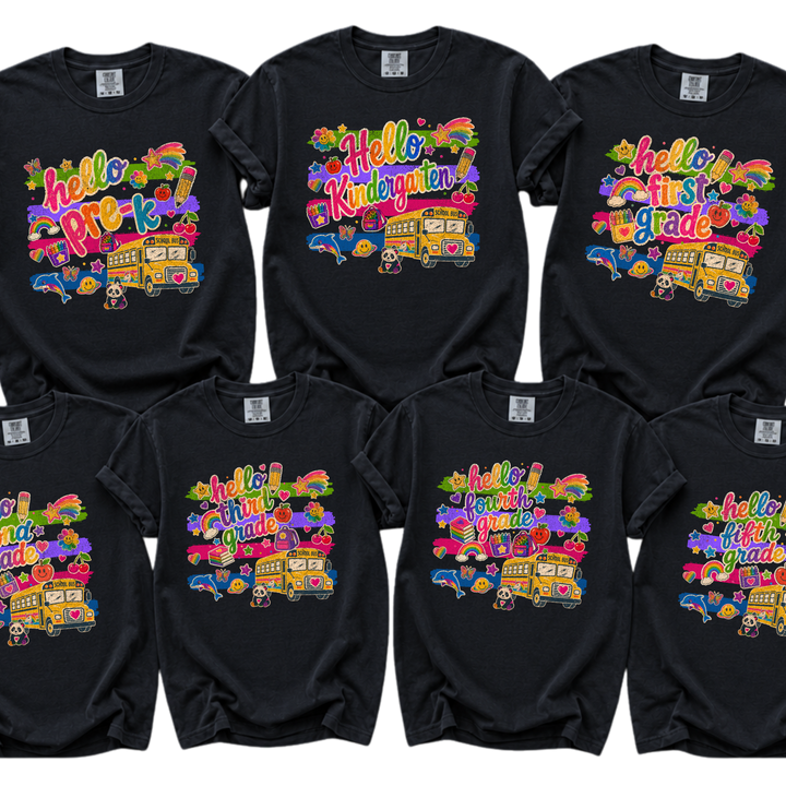 DEAL OF THE DAY - Bright Whimsical Hello Grade Level Black Tee (FINAL SALE)