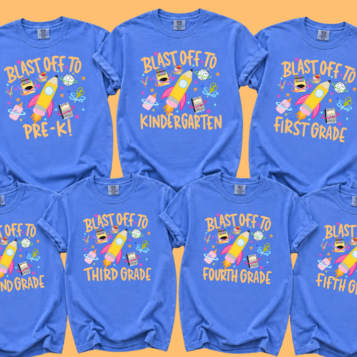 DEAL OF THE DAY - Blast Off to Grade Level Blue Tee (FINAL SALE)